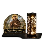 Duży znicz solarny LED XL - Święty Franciszek - białe tło