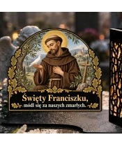 Duży znicz solarny LED XL - Święty Franciszek - zbliżenie