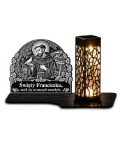 Duży znicz solarny LED XL - Święty Franciszek - grawer - białe tło
