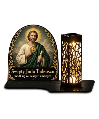 Duży znicz solarny LED XL - Święty Juda Tadeusz - białe tło