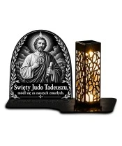 Duży znicz solarny LED XL - Święty Juda Tadeusz - grawer - białe tło