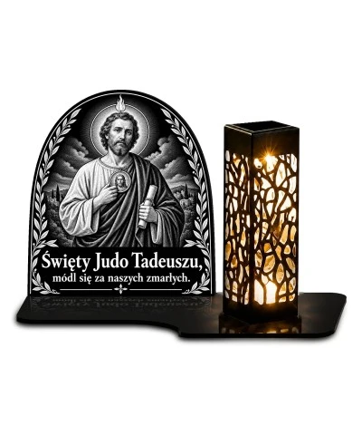 Duży znicz solarny LED XL - Święty Juda Tadeusz - grawer - białe tło