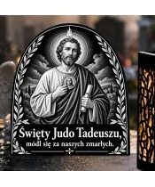 Duży znicz solarny LED XL - Święty Juda Tadeusz - grawer - zbliżenie