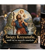Duży znicz solarny LED XL - Święty Krzysztof - zbliżenie