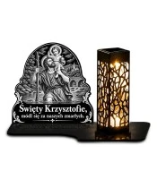 Duży znicz solarny LED XL - Święty Krzysztof - grawer - białe tło