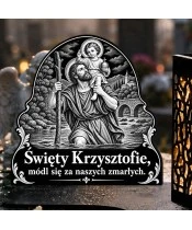 Duży znicz solarny LED XL - Święty Krzysztof - grawer - zbliżenie
