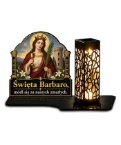 Duży znicz solarny LED XL - Święta Barbara - białe tło