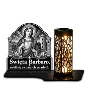 Duży znicz solarny LED XL - Święta Barbara - grawer - białe tło