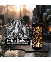 Duży znicz solarny LED XL - Święta Barbara - grawer - na grobie w dzień