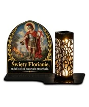 Duży znicz solarny LED XL - Święty Florian - białe tło
