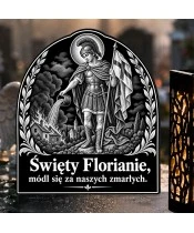 Duży znicz solarny LED XL - Święty Florian - grawer - zbliżenie