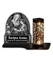Duży znicz solarny LED XL - Święta Anna - grawer - białe tło
