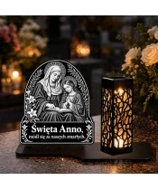 Duży znicz solarny LED XL - Święta Anna - grawer - na grobie w dzień