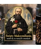 Duży znicz solarny LED XL - Święty Maksymilian Kolbe - zbliżenie