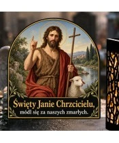 Duży znicz solarny LED XL - Święty Jan Chrzciciel - zbliżenie