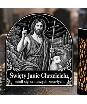 Duży znicz solarny LED XL - Święty Jan Chrzciciel - grawer - zbliżenie