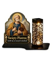 Duży znicz solarny LED XL - Święty Piotr - białe tło