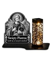 Duży znicz solarny LED XL - Święty Piotr - grawer - białe tło