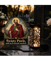 Duży znicz solarny LED XL - Święty Paweł - na grobie wieczorem
