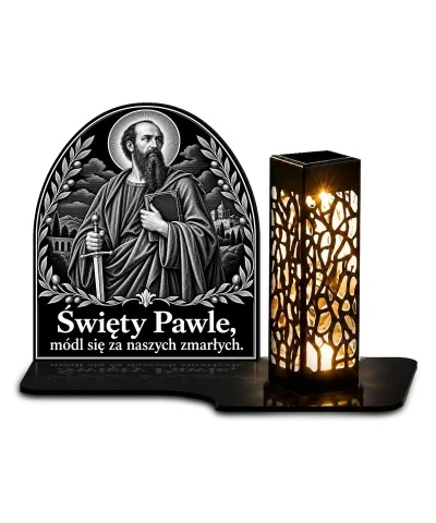 Duży znicz solarny LED XL - Święty Paweł - grawer - białe tło
