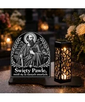 Duży znicz solarny LED XL - Święty Paweł - grawer - na grobie w dzień