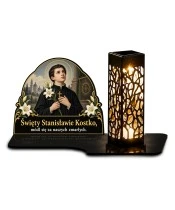 Duży znicz solarny LED XL - Święty Stanisław Kostka - białe tło