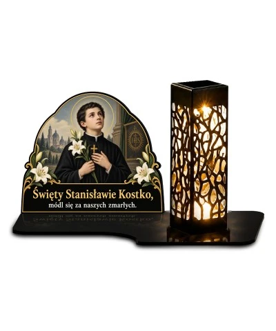 Duży znicz solarny LED XL - Święty Stanisław Kostka - białe tło