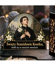 Duży znicz solarny LED XL - Święty Stanisław Kostka - zbliżenie
