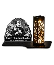 Duży znicz solarny LED XL - Święty Stanisław Kostka - grawer - białe tło