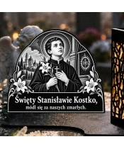 Duży znicz solarny LED XL - Święty Stanisław Kostka - grawer - zbliżenie