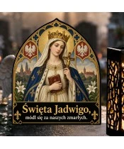 Duży znicz solarny LED XL - Święta Jadwiga Królowa - zbliżenie