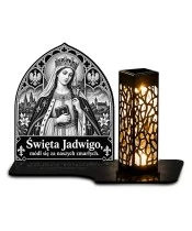 Duży znicz solarny LED XL - Święta Jadwiga Królowa - grawer - białe tło