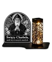 Duży znicz solarny LED XL - Święty Charbel - grawer - białe tło
