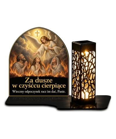 Duży znicz solarny LED XL - Dusze czyśćcowe - modlitwa i nadzieja - białe tło