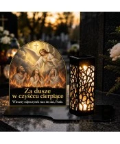 Duży znicz solarny LED XL - Dusze czyśćcowe - modlitwa i nadzieja - na grobie wieczorem