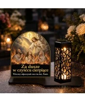 Duży znicz solarny LED XL - Dusze czyśćcowe - modlitwa i nadzieja - na grobie w dzień