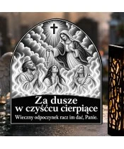 Duży znicz solarny LED XL - Maryja z różańcem i dusze czyśćcowe - grawer - zbliżenie