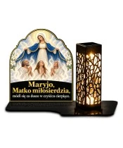 Duży znicz solarny LED XL - Dusze czyśćcowe pod płaszczem Maryi - białe tło