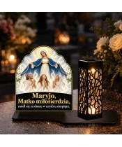 Duży znicz solarny LED XL - Dusze czyśćcowe pod płaszczem Maryi - na grobie w dzień