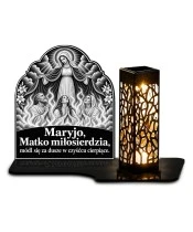 Duży znicz solarny LED XL - Dusze czyśćcowe pod płaszczem Maryi - grawer - białe tło