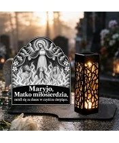 Duży znicz solarny LED XL - Dusze czyśćcowe pod płaszczem Maryi - grawer - na grobie w dzień