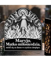 Duży znicz solarny LED XL - Dusze czyśćcowe pod płaszczem Maryi - grawer - zbliżenie