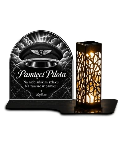 Duży znicz solarny LED XL - Pilot - czapka lotnicza - grawer - 1
