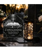 Duży znicz solarny LED XL - Biblia - światło życia - grawer - 3