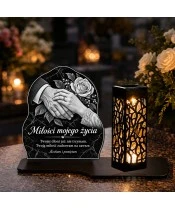 Duży znicz solarny LED XL - Miłości mojego życia - splecione dłonie - grawer - 5