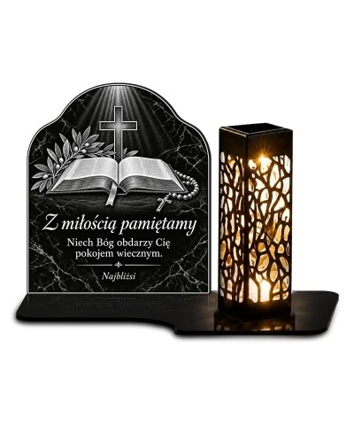 Duży znicz solarny LED XL - Biblia - światło życia - grawer - 1