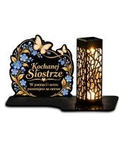 Znicz solarny LED XL dla siostry - Niezapominajki - białe tło