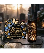 Znicz solarny LED XL dla siostry - Niezapominajki - na grobie