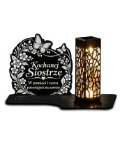 Znicz solarny LED XL dla siostry - Niezapominajki - grawer - białe tło