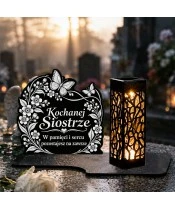 Znicz solarny LED XL dla siostry - Niezapominajki - grawer - na grobie